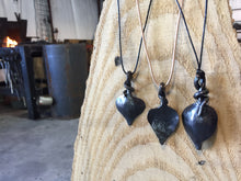 Shop Now! www.mittysmetalart.com - Metal Leaf Necklace, Blacksmith Hand-Forged Leaf, Adjustable Cord Necklace 