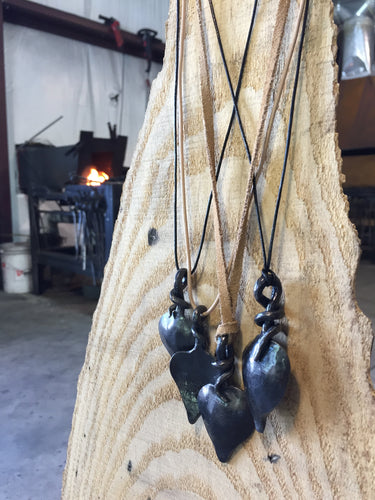 Shop Now! www.mittysmetalart.com - Metal Leaf Necklace, Blacksmith Hand-Forged Leaf, Adjustable Cord Necklace 