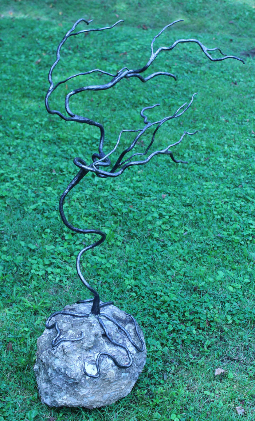 metal bonsai tree for sale Bonsai Metal Tree Sculpture with Rock Base, Blacksmith Metal Art by Ryan Schmidt – Mitty's Metal Art