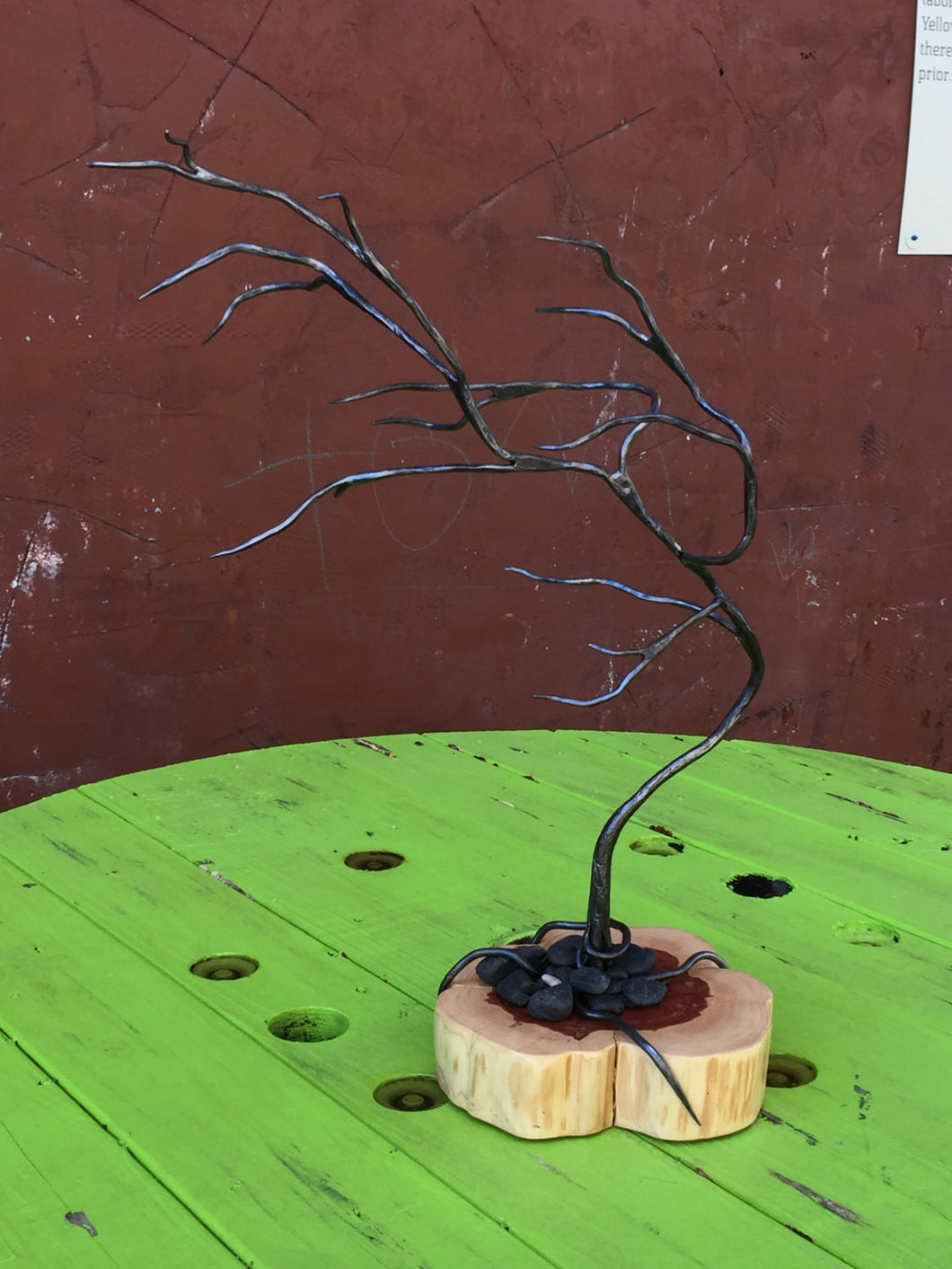 metal bonsai tree for sale Bonsai Metal Tree Sculpture with Cedar Base, Blacksmith Metal Art by Ryan Schmidt – Mitty's Metal Art
