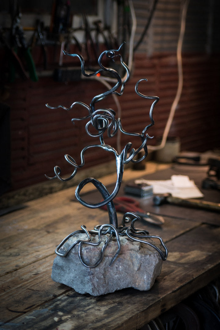 metal bonsai tree Bonsai Tree Sculpture with Rock Base